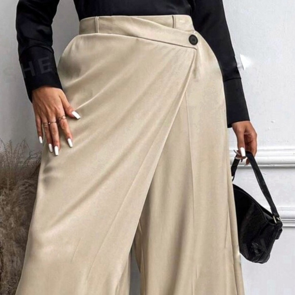 Women Asymmetrical Wrap Button Front High Waist‎ Wide Leg Trousers Pants Sz 2X